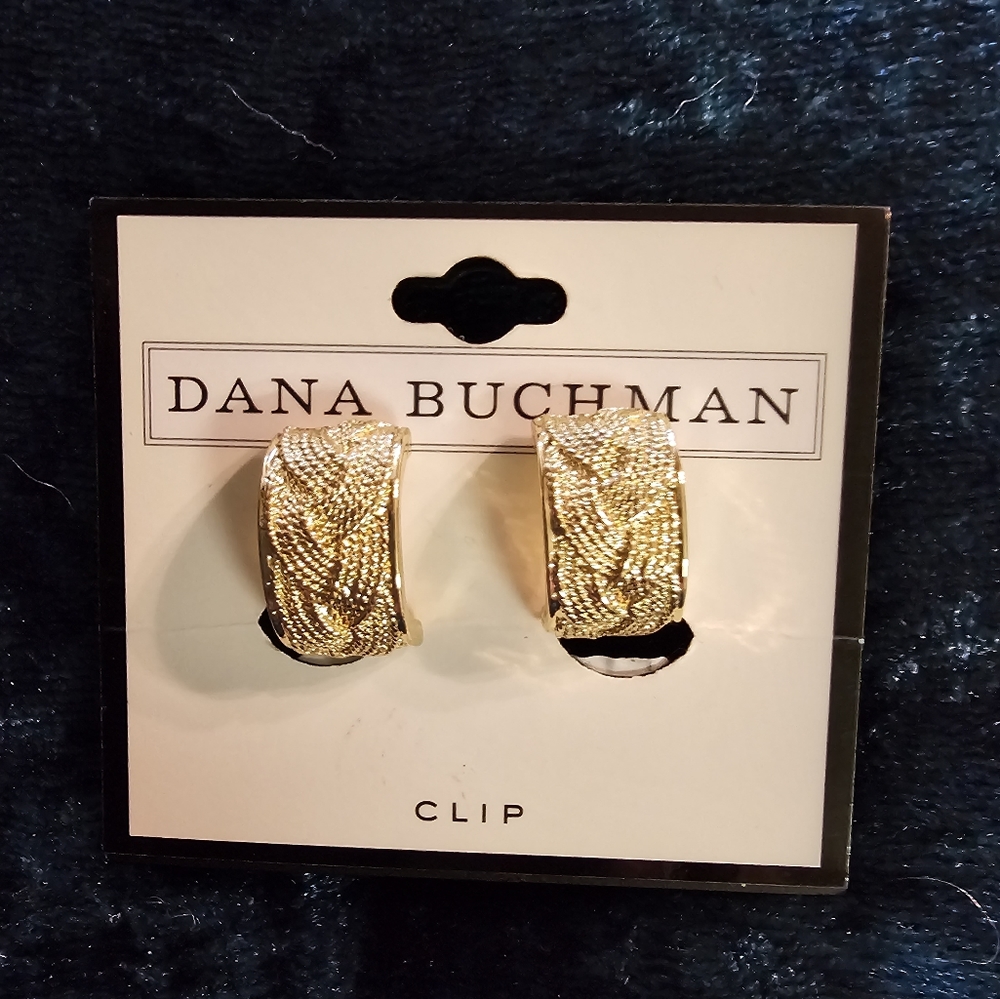 Dana Buchman Gold Textured Hoop Clip-on Earrings NEW WITH TAGS